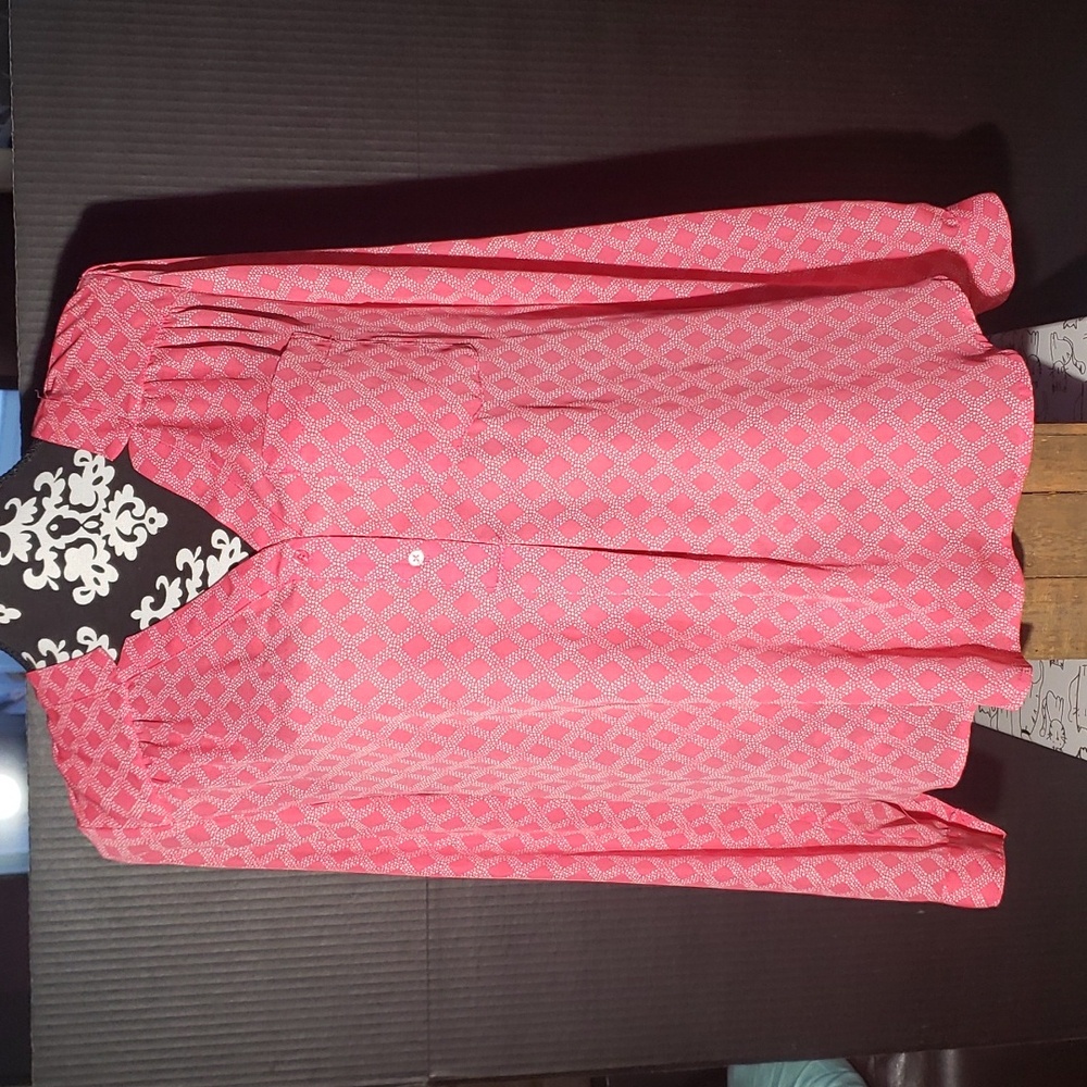 Candie's Pink/White Long Sleeve Blouse. Roll Tab Sleeves. Size L.